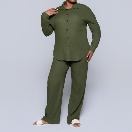 Long Sleeve Olive Button Down Top