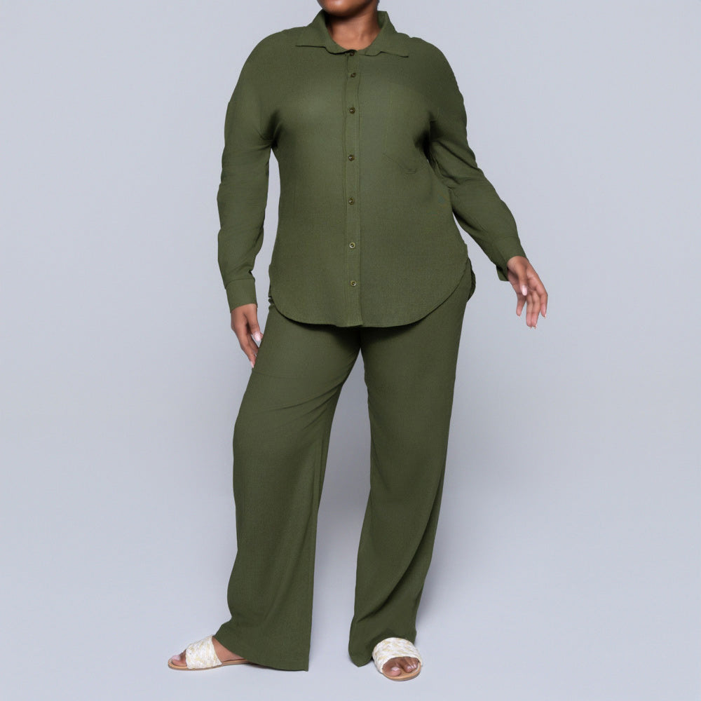 Long Sleeve Olive Button Down Top