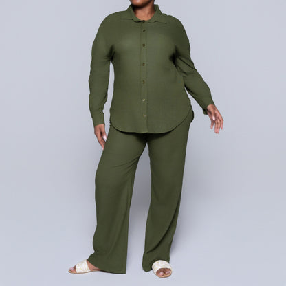 Long Sleeve Olive Button Down Top
