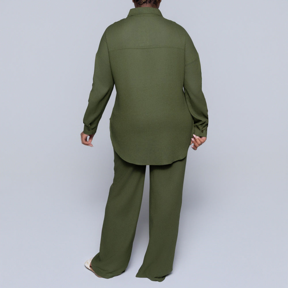 Long Sleeve Olive Button Down Top