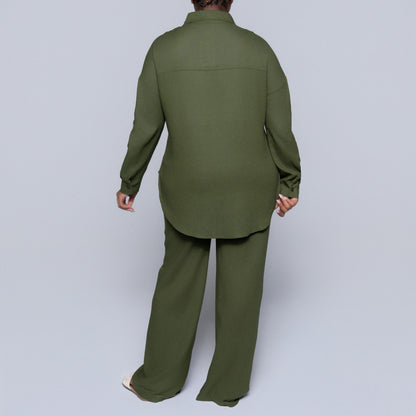 Long Sleeve Olive Button Down Top