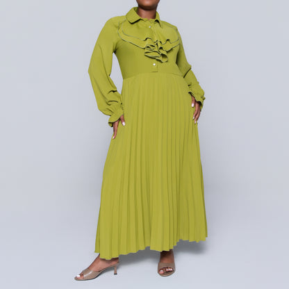 Chartreuse Pleated Frill  Dress