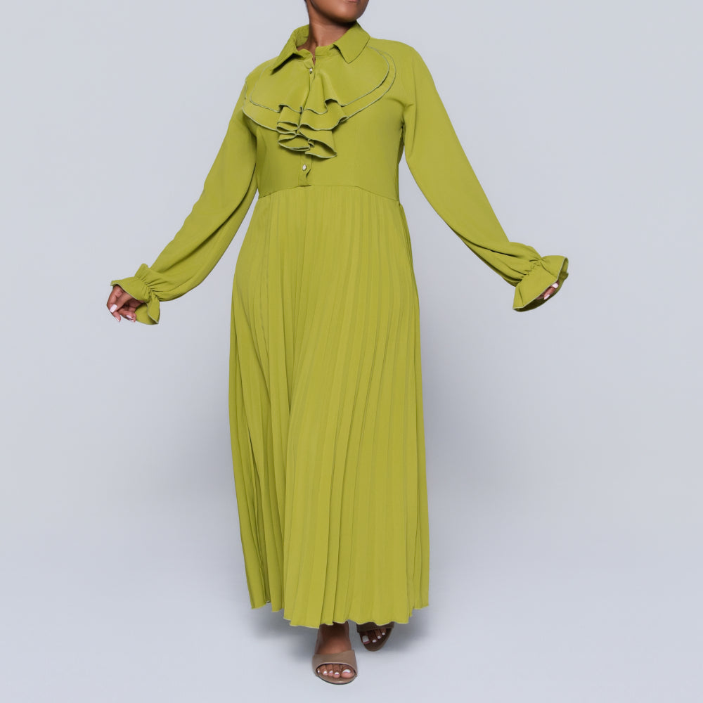 Chartreuse Pleated Frill  Dress