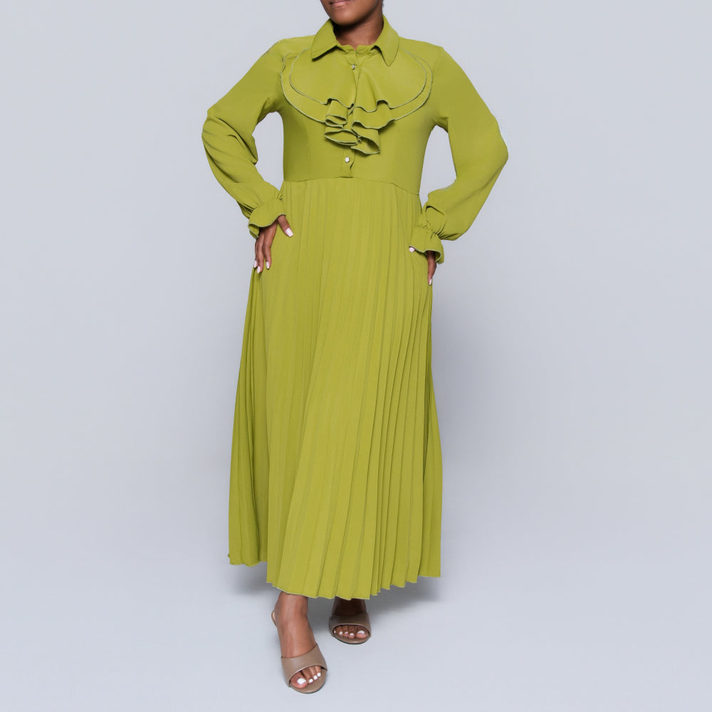 Chartreuse Pleated Frill  Dress