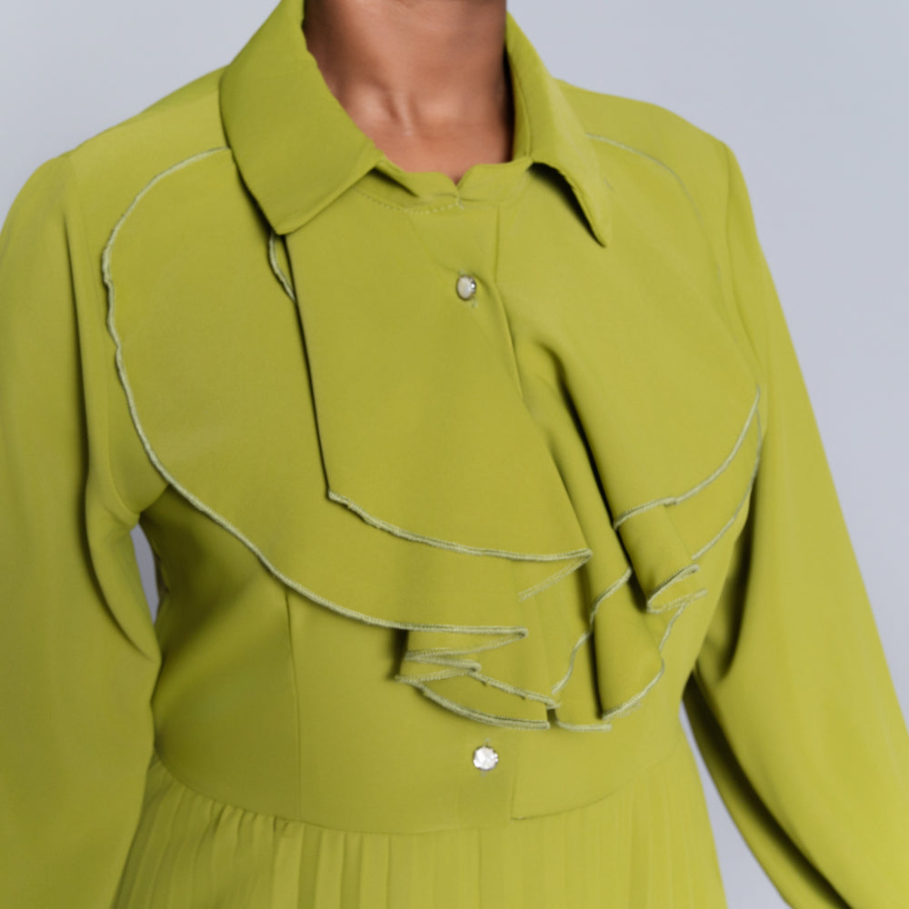 Chartreuse Pleated Frill  Dress