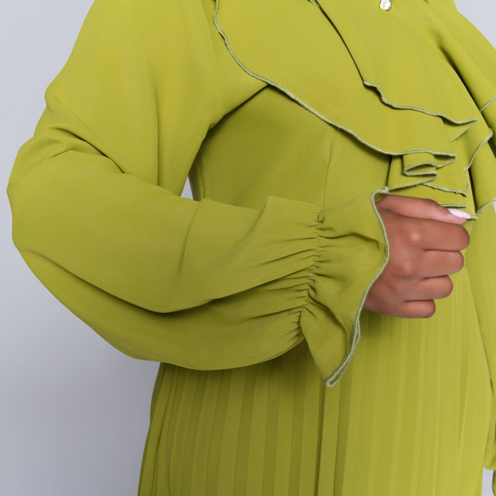Chartreuse Pleated Frill  Dress