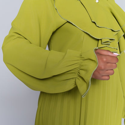 Chartreuse Pleated Frill  Dress