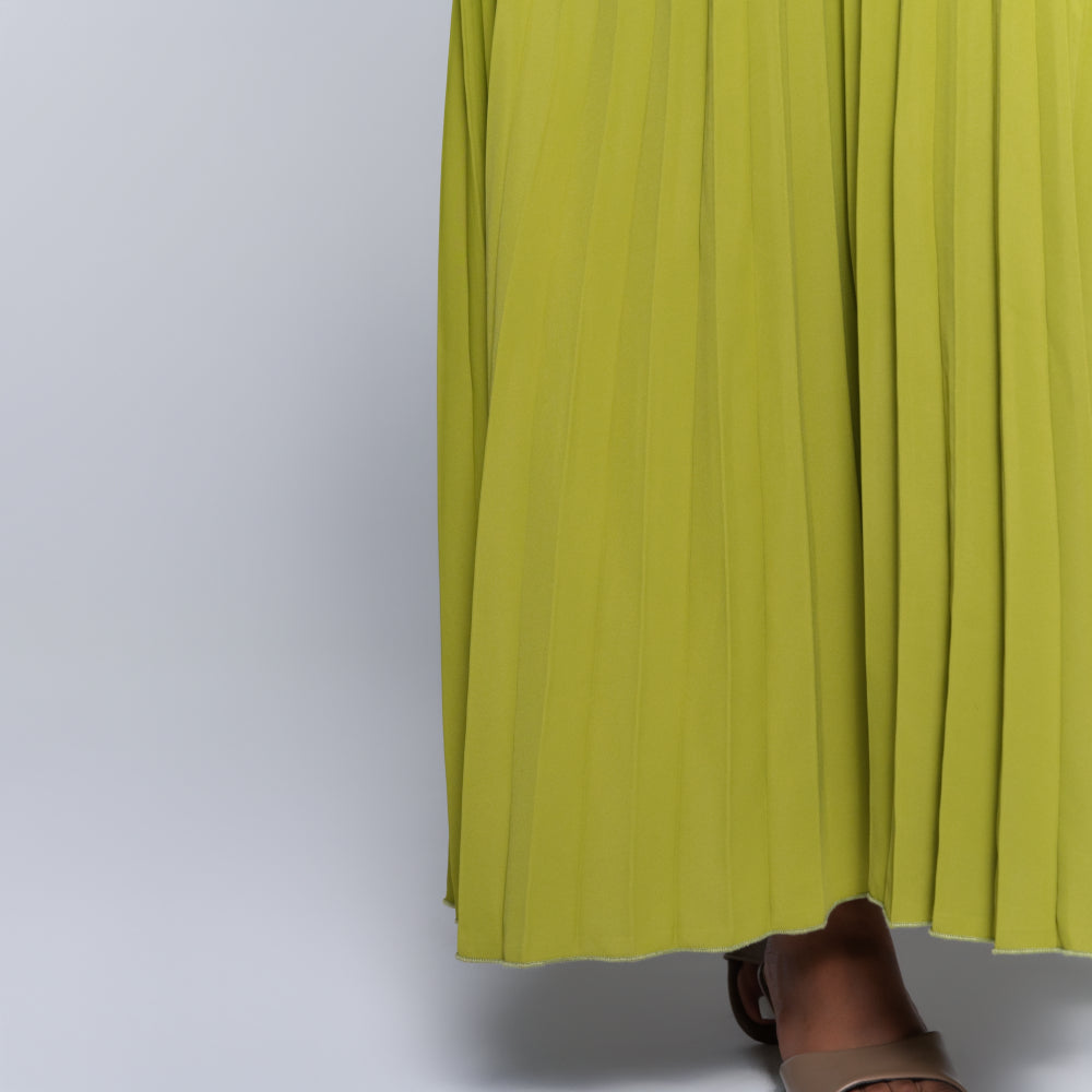 Chartreuse Pleated Frill  Dress