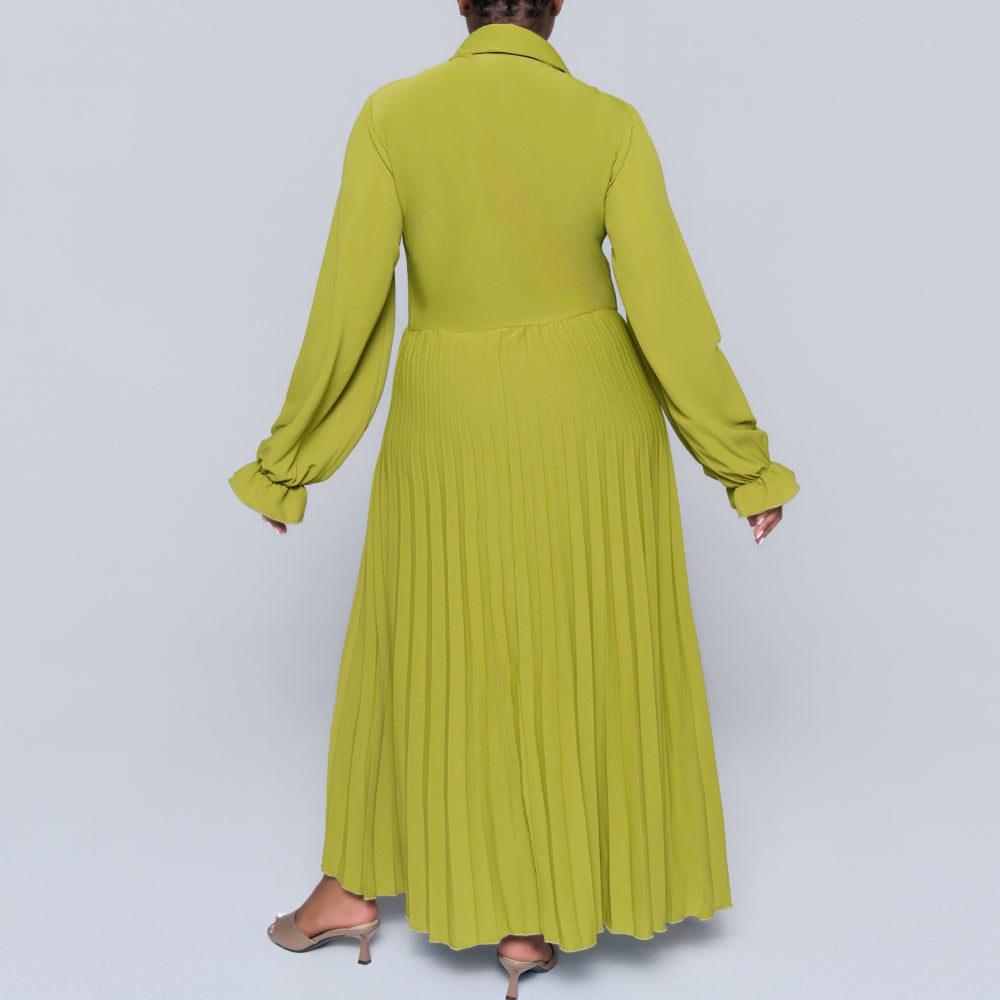 Chartreuse Pleated Frill  Dress
