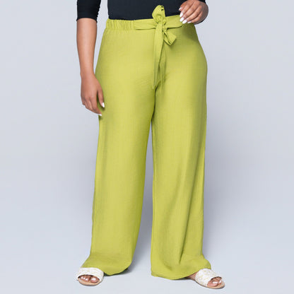 Plain Chartreuse Nylon Rayon Pants