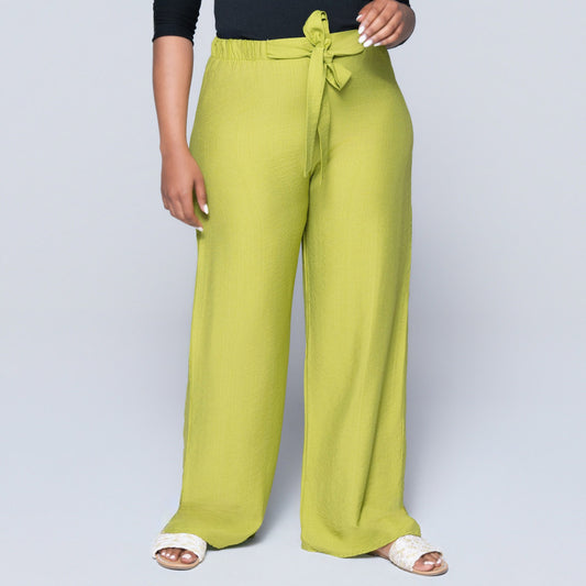 Plain Chartreuse Nylon Rayon Pants