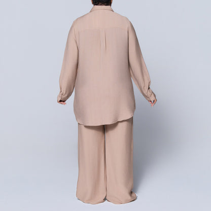 Long Sleeve Plain  Button Down Mocca Top