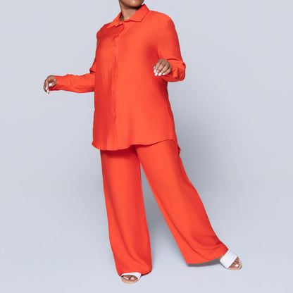 Long Sleeve Plain  Button Down Terracotta Top