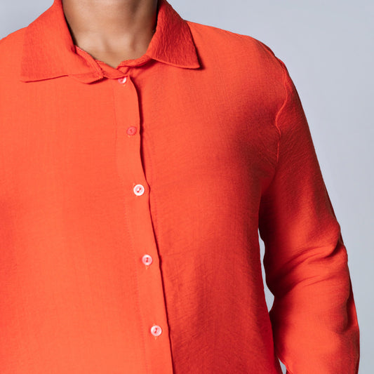 Long Sleeve Plain  Button Down Terracotta Top