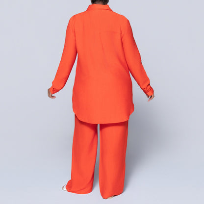 Long Sleeve Plain  Button Down Terracotta Top