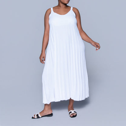 Optical White Airflow Pleated Dress