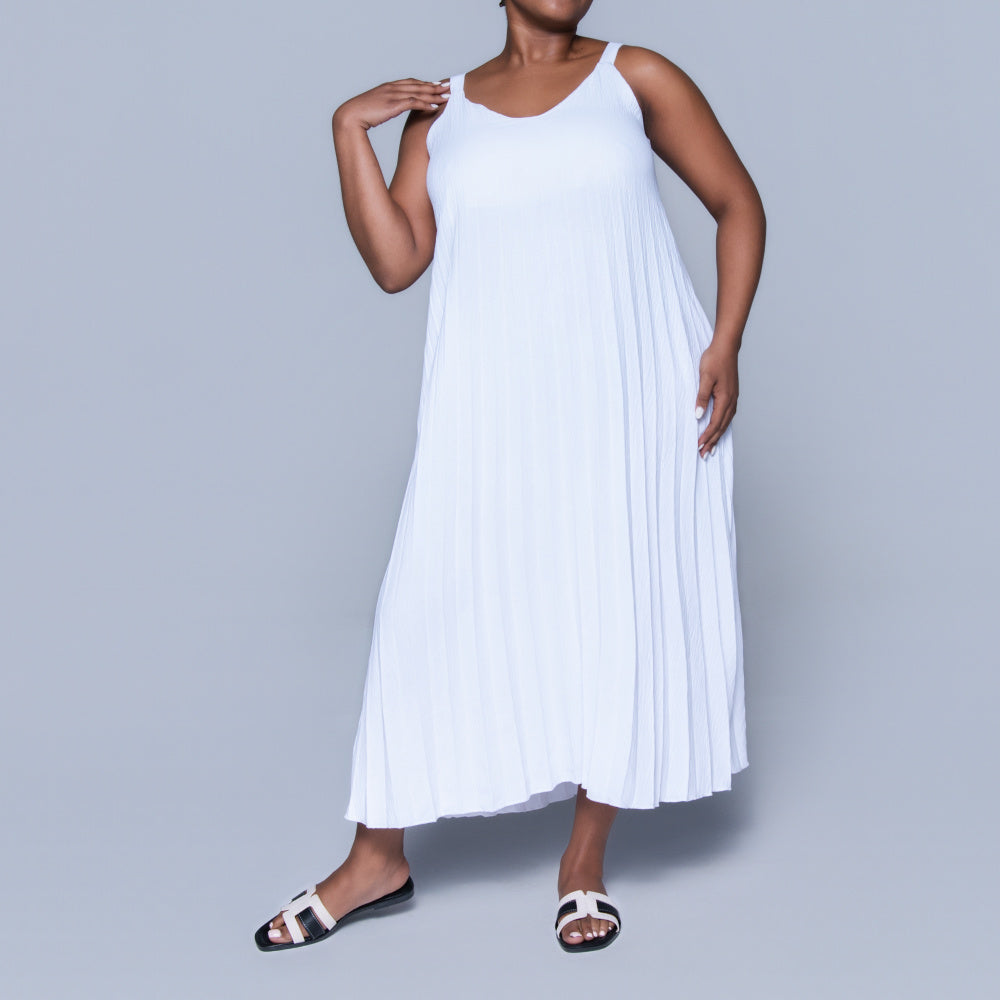 Optical White Airflow Pleated Dress