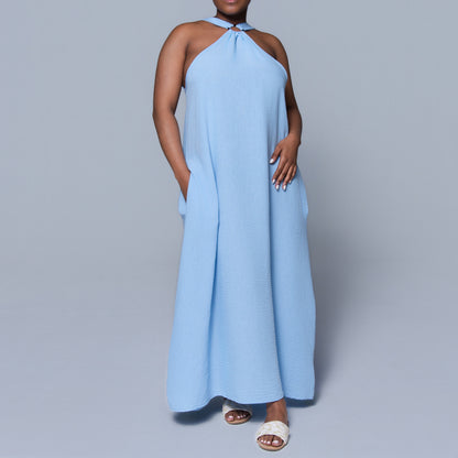 Blue Halter Neck Dress