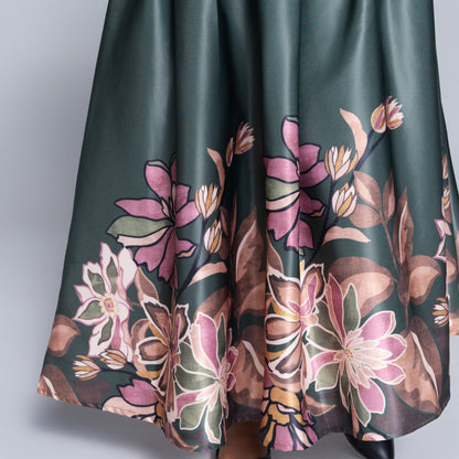 Green Border Print Duchess Satin Skirt