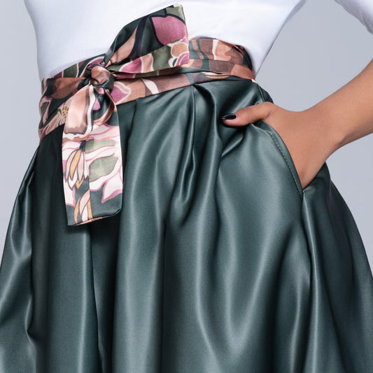 Green Border Print Duchess Satin Skirt