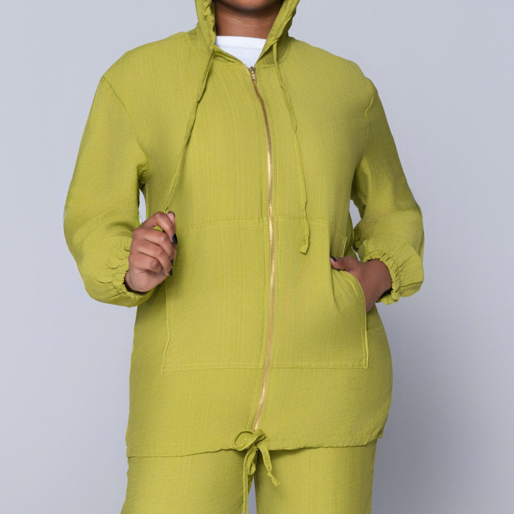 Chartreuse Hooded Zip Top