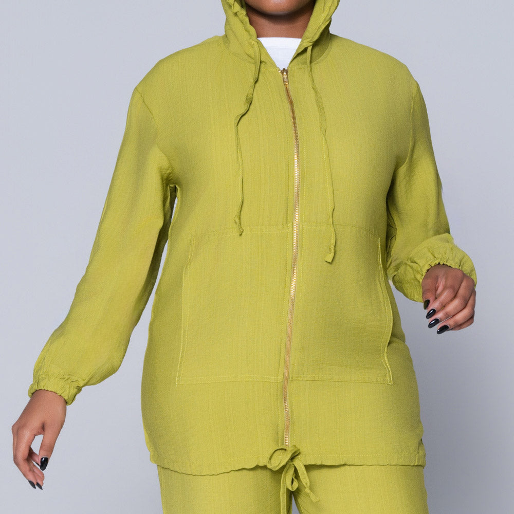 Chartreuse Hooded Zip Top
