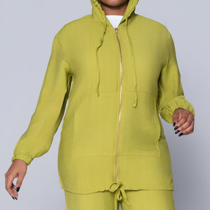 Chartreuse Hooded Zip Top