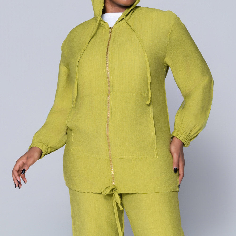 Chartreuse Hooded Zip Top
