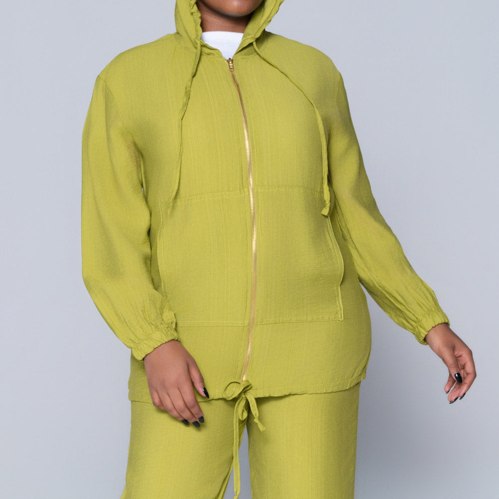 Chartreuse Hooded Zip Top