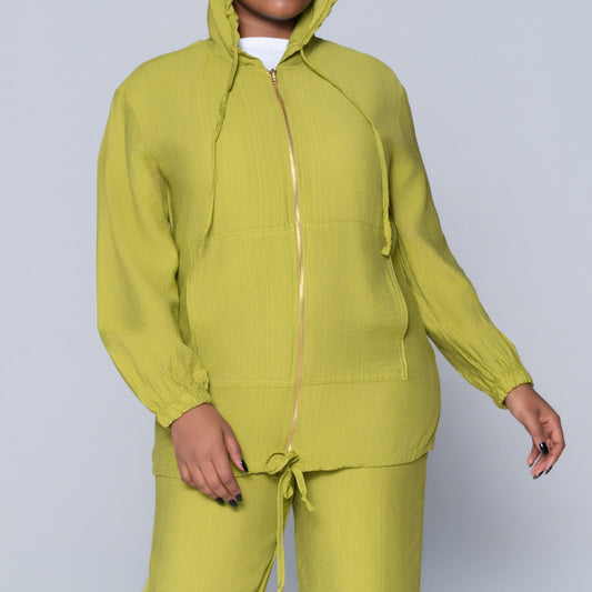 Chartreuse Hooded Zip Top