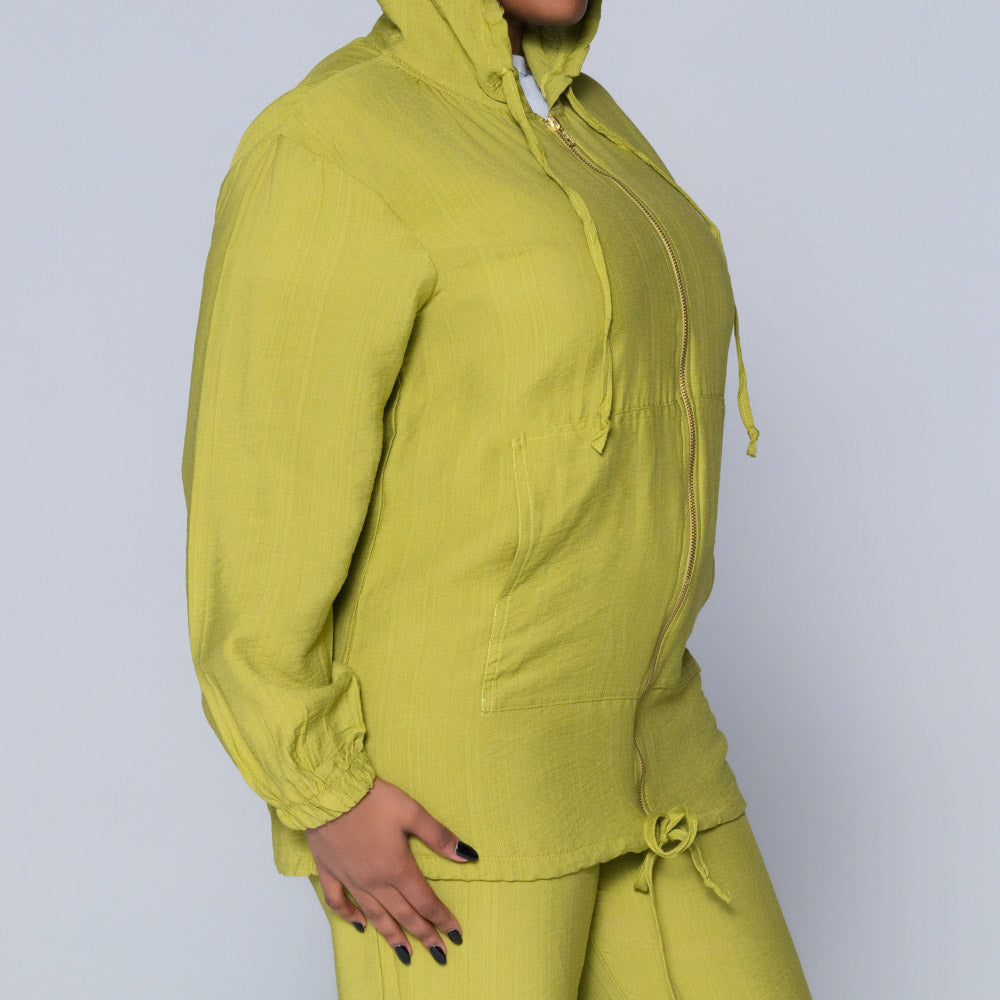 Chartreuse Hooded Zip Top