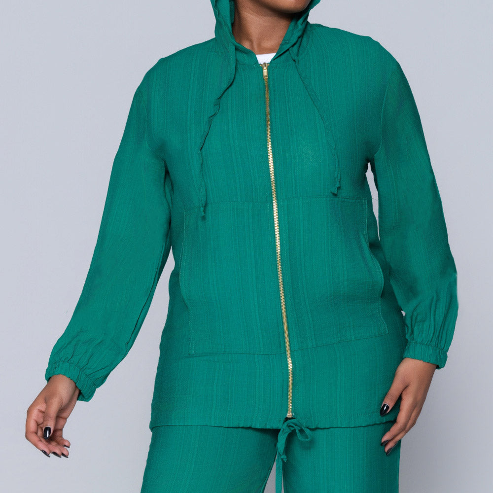 Emerald Hooded Zip Top