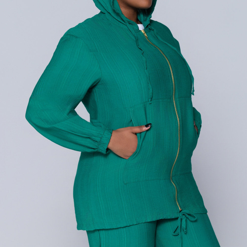 Emerald Hooded Zip Top