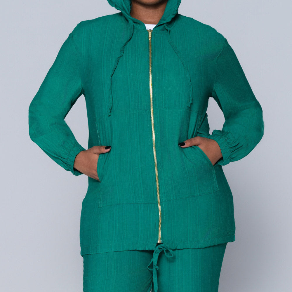 Emerald Hooded Zip Top
