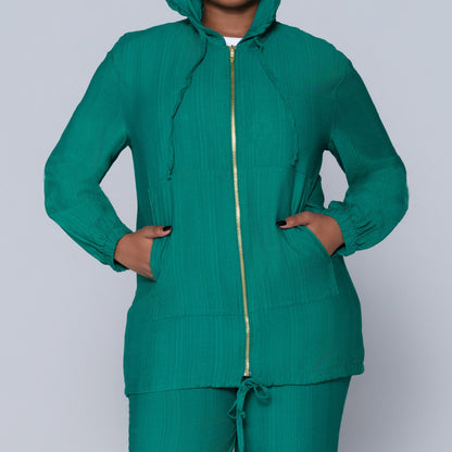 Emerald Hooded Zip Top