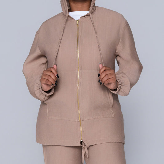 Mocca Hooded Zip Top
