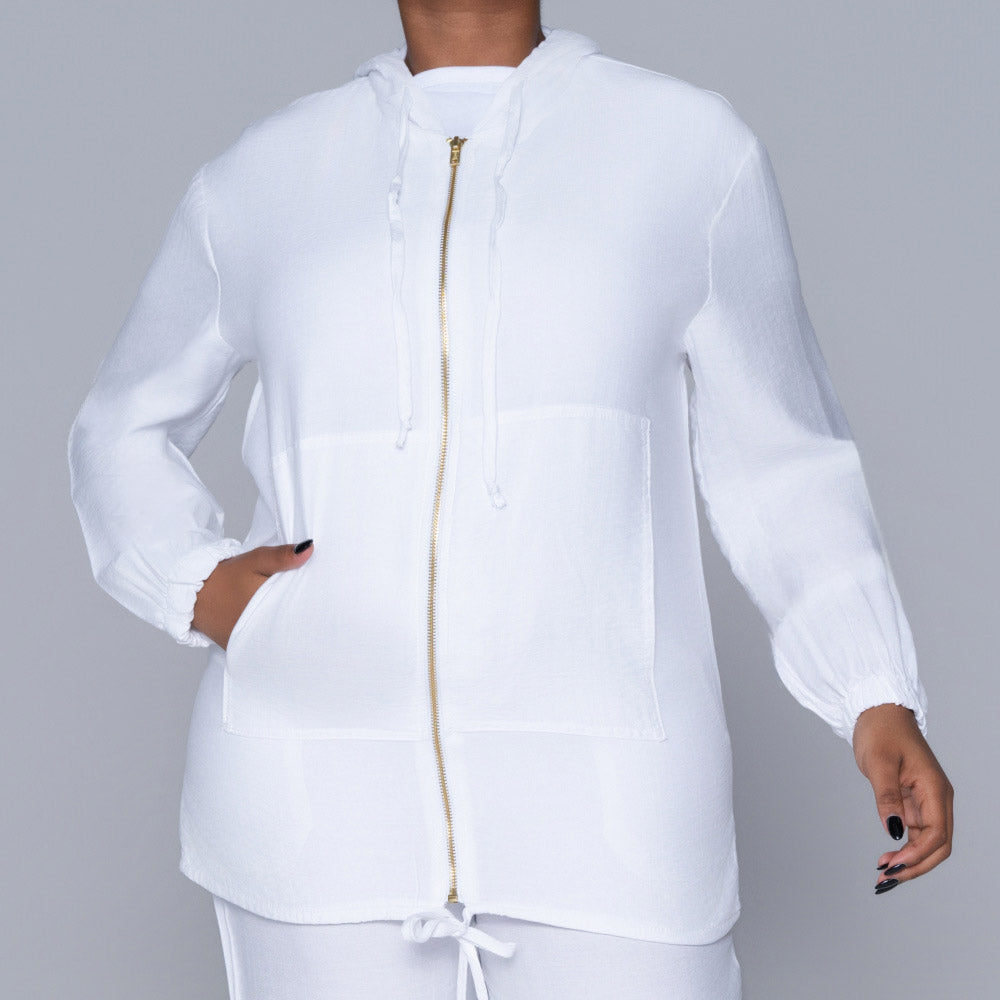 Optical White Hooded Zip Top