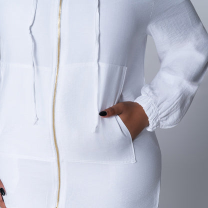 Optical White Hooded Zip Top