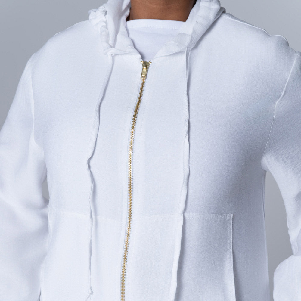 Optical White Hooded Zip Top