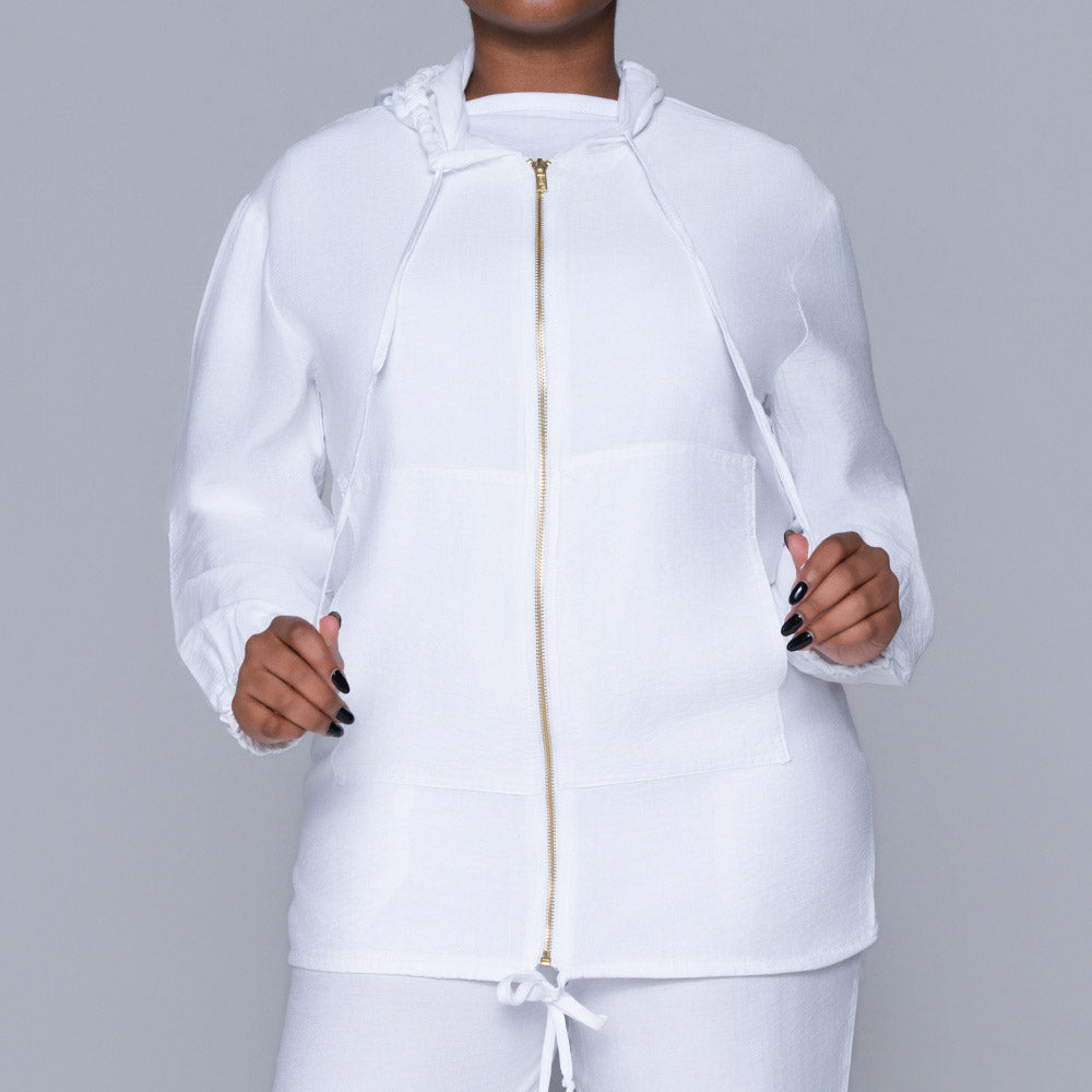 Optical White Hooded Zip Top