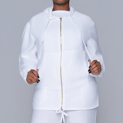 Optical White Hooded Zip Top