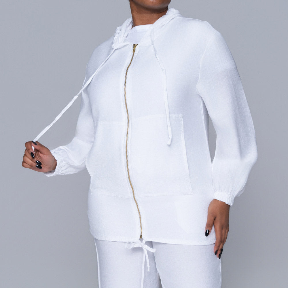 Optical White Hooded Zip Top
