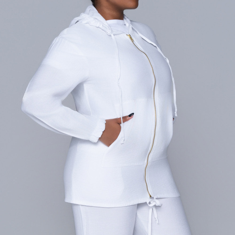 Optical White Hooded Zip Top