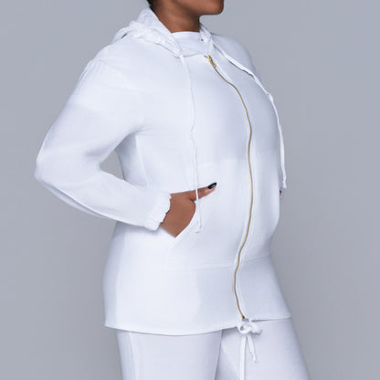 Optical White Hooded Zip Top