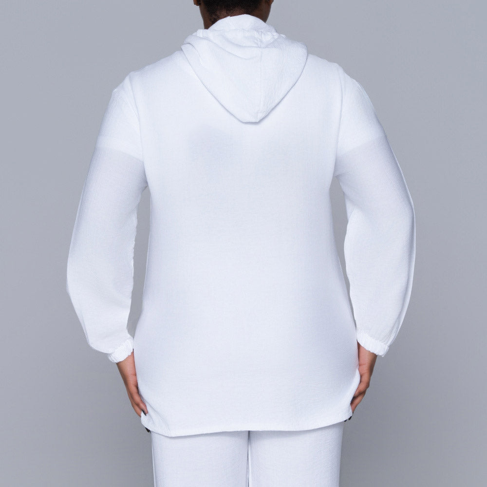 Optical White Hooded Zip Top