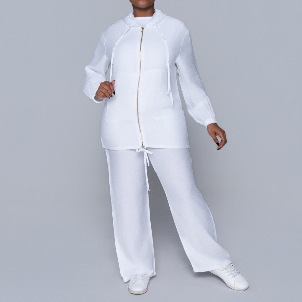 Optical White Hooded Zip Top