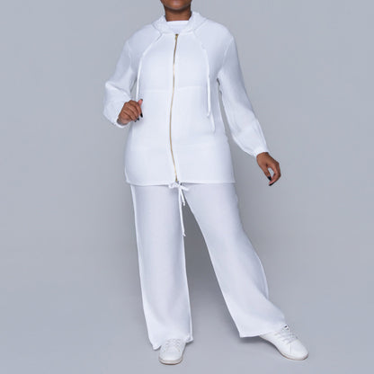 Optical White Hooded Zip Top