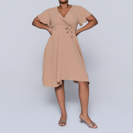 Camel Airflow Tie-Belt Dress