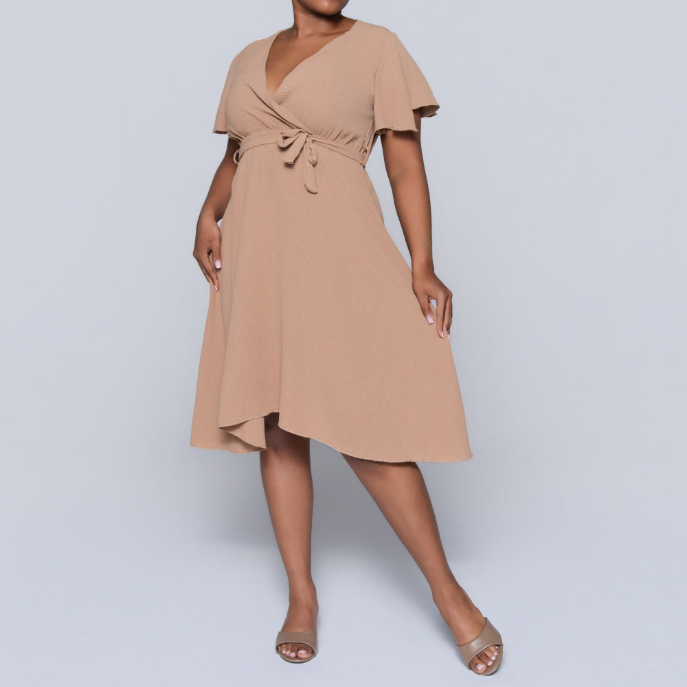 Camel Airflow Tie-Belt Dress