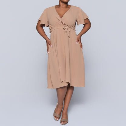 Camel Airflow Tie-Belt Dress